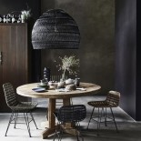 GloboStar® MALIBU 00966 Boho Κρεμαστό Φωτιστικό Καμπάνα Μονόφωτο 1 x E27 IP20 Μαύρο Ρατάν - Μ100 x Π100 x Y86cm