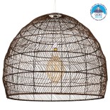 GloboStar® MALIBU 00967 Boho Κρεμαστό Φωτιστικό Καμπάνα Μονόφωτο 1 x E27 IP20 Καφέ Ξύλο - Μ100 x Π100 x Y86cm