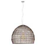GloboStar® MALIBU 00967 Boho Κρεμαστό Φωτιστικό Καμπάνα Μονόφωτο 1 x E27 IP20 Καφέ Ξύλο - Μ100 x Π100 x Y86cm