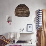 GloboStar® MALIBU 00967 Boho Κρεμαστό Φωτιστικό Καμπάνα Μονόφωτο 1 x E27 IP20 Καφέ Ξύλο - Μ100 x Π100 x Y86cm