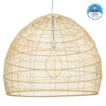 GloboStar® MALIBU 00974 Boho Κρεμαστό Φωτιστικό Καμπάνα Μονόφωτο 1 x E27 IP20 Μπεζ Ξύλο - Μ100 x Π100 x Υ86cm