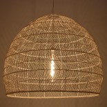 GloboStar® MALIBU 00974 Boho Κρεμαστό Φωτιστικό Καμπάνα Μονόφωτο 1 x E27 IP20 Μπεζ Ξύλο - Μ100 x Π100 x Υ86cm