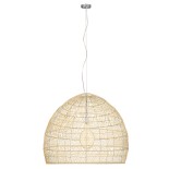 GloboStar® MALIBU 00974 Boho Κρεμαστό Φωτιστικό Καμπάνα Μονόφωτο 1 x E27 IP20 Μπεζ Ξύλο - Μ100 x Π100 x Υ86cm