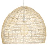 GloboStar® MALIBU 00974 Boho Κρεμαστό Φωτιστικό Καμπάνα Μονόφωτο 1 x E27 IP20 Μπεζ Ξύλο - Μ100 x Π100 x Υ86cm