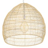 GloboStar® MALIBU 00974 Boho Κρεμαστό Φωτιστικό Καμπάνα Μονόφωτο 1 x E27 IP20 Μπεζ Ξύλο - Μ100 x Π100 x Υ86cm