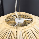 GloboStar® MALIBU 00974 Boho Κρεμαστό Φωτιστικό Καμπάνα Μονόφωτο 1 x E27 IP20 Μπεζ Ξύλο - Μ100 x Π100 x Υ86cm