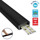 GloboStar® SURFACE-PROFILE 70810-3M Προφίλ Αλουμινίου - Βάση & Ψύκτρα Ταινίας LED με Μαύρο Φιμέ Κάλυμμα - Επιφανειακή Χρήση - Πατητό Κάλυμμα - Μαύρο - 3 Μέτρα - Πακέτο 5 Τεμαχίων - Μ300 x Π2.4 x Υ1.1cm