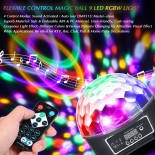 GloboStar® 79602 LED Party Disco Μπάλα με Περιστρεφόμενα Φωτορυθμικά Εφέ Πολύχρωμη RGB DMX512 20W με Sound Control Activated Εφέ και με Ασύρματο Χειριστήριο AC 230V IP20 Φ17 x Υ15cm