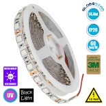 GLOBOSTAR® LUMAR 70028 Ταινία LED 14.4W/m 936lm/m 120° DC 12V IP20 60 x SMD5050 Chip/m Ultraviolet UV Black Light Dimmable - Sanan SMD Chip - Μ500 x Π1 x Υ0.2cm - Ρολό 5 Μέτρων - 5 Χρόνια Εγγύηση