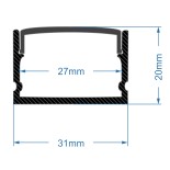 GLOBOSTAR® ALP-LINEAR VEXTA 70825-3M Επιφανειακό Προφίλ Αλουμινίου με Λευκό Γαλακτερό Πατητό Κάλυμμα για Ταινίες LED IP20 - Μαύρο & Λευκό - Μ300 x Π3 x Υ2cm - Πακέτο 5 Τεμαχίων