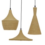 GLOBOSTAR® SHANGHAI ROPE 00875 Μοντέρνo Κρεμαστό Φωτιστικό Οροφής με Ντουί 3 x E27 AC 220-240V IP20 - Μπεζ & Χρυσό - Μ81 x Π81 x Υ39cm - Σετ 3 Τεμαχίων