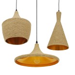 GLOBOSTAR® SHANGHAI ROPE 00875 Μοντέρνo Κρεμαστό Φωτιστικό Οροφής με Ντουί 3 x E27 AC 220-240V IP20 - Μπεζ & Χρυσό - Μ81 x Π81 x Υ39cm - Σετ 3 Τεμαχίων