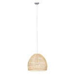GloboStar® MALIBU 00973 Boho Κρεμαστό Φωτιστικό Καμπάνα Μονόφωτο 1 x E27 IP20 Μπεζ Ξύλο - Μ40 x Π40 x Υ35cm