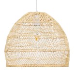 GloboStar® MALIBU 00973 Boho Κρεμαστό Φωτιστικό Καμπάνα Μονόφωτο 1 x E27 IP20 Μπεζ Ξύλο - Μ40 x Π40 x Υ35cm