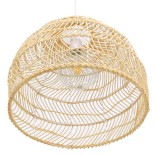 GloboStar® MALIBU 00973 Boho Κρεμαστό Φωτιστικό Καμπάνα Μονόφωτο 1 x E27 IP20 Μπεζ Ξύλο - Μ40 x Π40 x Υ35cm