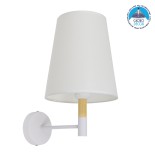 GloboStar® LYDFORD 01433 Μοντέρνο Φωτιστικό Τοίχου Απλίκα Μονόφωτο Λευκό με Μπέζ Ξύλο Μεταλλικό Φ20 x Y36cm