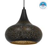 GloboStar® JANIS 01590 Μοντέρνο Κρεμαστό Φωτιστικό Καμπάνα Μονόφωτο 1 x E27 IP20 Μαύρο & Χρυσό Μέταλλο - Μ30 x Π30 x Υ30cm