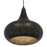 GloboStar® JANIS 01590 Μοντέρνο Κρεμαστό Φωτιστικό Καμπάνα Μονόφωτο 1 x E27 IP20 Μαύρο & Χρυσό Μέταλλο - Μ30 x Π30 x Υ30cm