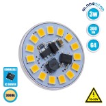 GLOBOSTAR® G4BACK 76109 Λάμπα G4 LED 3W 300lm 120° DC 12-24V IP20 Θερμό Λευκό 2700K Dimmable - Sanan SMD Chip - Back Pin - Μ2.9 x Π2.9 x Υ0.8cm - 2 Χρόνια Εγγύηση