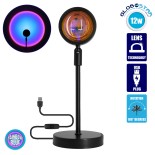 GloboStar® 00812 Μοντέρνο Minimal Επιτραπέζιο Φωτιστικό Μεταλλικό Μονόφωτο LED 12W DC 5V με Projector LENS Ειδικού Εφέ & Καλώδιο Τροφοδοσίας USB Rotation Head 180° RAINBOW BLUE