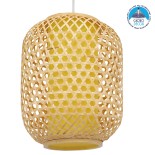 GloboStar® MAURITIUS 00899 Boho Κρεμαστό Φωτιστικό Πλέγμα Μονόφωτο 1 x E27 IP20 Μπεζ Ξύλο - Μ30 x Π30 x Υ40cm