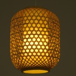 GloboStar® MAURITIUS 00899 Boho Κρεμαστό Φωτιστικό Πλέγμα Μονόφωτο 1 x E27 IP20 Μπεζ Ξύλο - Μ30 x Π30 x Υ40cm