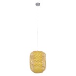 GloboStar® MAURITIUS 00899 Boho Κρεμαστό Φωτιστικό Πλέγμα Μονόφωτο 1 x E27 IP20 Μπεζ Ξύλο - Μ30 x Π30 x Υ40cm