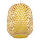 GloboStar® MAURITIUS 00899 Boho Κρεμαστό Φωτιστικό Πλέγμα Μονόφωτο 1 x E27 IP20 Μπεζ Ξύλο - Μ30 x Π30 x Υ40cm
