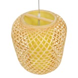 GloboStar® MAURITIUS 00899 Boho Κρεμαστό Φωτιστικό Πλέγμα Μονόφωτο 1 x E27 IP20 Μπεζ Ξύλο - Μ30 x Π30 x Υ40cm