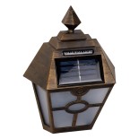 GloboStar® 71492 Αυτόνομο Ηλιακό Φωτιστικό Τοίχου Μπρονζέ Σκουριά LED SMD 1W 100lm με Ενσωματωμένη Μπαταρία 600mAh - Φωτοβολταϊκό Πάνελ με Αισθητήρα Ημέρας-Νύχτας IP65 Ψυχρό Λευκό 6000K
