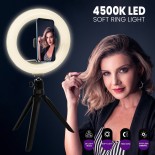 GloboStar® 75800 Professional Digital Ring Light Φ20cm LED SMD 20W 2000lm 180° DC 5V με Καλώδιο Τροφοδοσίας USB - Ενσωματωμένο Χειριστήριο Εναλλαγής Χρωμάτων & 1 Βάση Τηλεφώνου - Πολύχρωμο RGBW+WW Dimmable