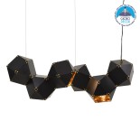 GloboStar® WELLES Replica 00797 Μοντέρνο Κρεμαστό Φωτιστικό Ράγα Πολύφωτο 6 x E14 IP20 Μαύρο & Χρυσό Μέταλλο - Μ98 x Π32 x Υ30cm