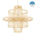 GloboStar® BALI 00861 Boho Κρεμαστό Φωτιστικό Οροφής Μονόφωτο 1 x E27 Μπεζ Ξύλινο Μπαμπού Φ45 x Y42.5cm