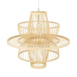 GloboStar® BALI 00861 Boho Κρεμαστό Φωτιστικό Οροφής Μονόφωτο 1 x E27 Μπεζ Ξύλινο Μπαμπού Φ45 x Y42.5cm