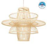 GloboStar® BALI 00862 Boho Κρεμαστό Φωτιστικό Πλέγμα Μονόφωτο 1 x E27 IP20 Μπεζ Ξύλο - Μ60 x Π60 x Υ45cm