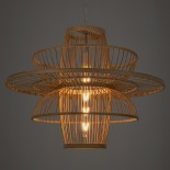 GloboStar® BALI 00862 Boho Κρεμαστό Φωτιστικό Πλέγμα Μονόφωτο 1 x E27 IP20 Μπεζ Ξύλο - Μ60 x Π60 x Υ45cm
