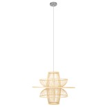 GloboStar® BALI 00862 Boho Κρεμαστό Φωτιστικό Πλέγμα Μονόφωτο 1 x E27 IP20 Μπεζ Ξύλο - Μ60 x Π60 x Υ45cm
