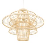 GloboStar® BALI 00862 Boho Κρεμαστό Φωτιστικό Πλέγμα Μονόφωτο 1 x E27 IP20 Μπεζ Ξύλο - Μ60 x Π60 x Υ45cm