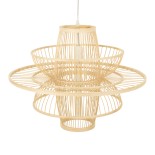 GloboStar® BALI 00862 Boho Κρεμαστό Φωτιστικό Πλέγμα Μονόφωτο 1 x E27 IP20 Μπεζ Ξύλο - Μ60 x Π60 x Υ45cm