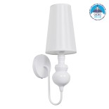 GloboStar® LAURA 01499 Μοντέρνο Επιτοίχιο Φωτιστικό Απλίκα Μονόφωτο 1 x E27 IP20 Λευκό Μέταλλο με Λευκό Ύφασμα - Μ21 x Π15 x Y48cm