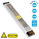 GloboStar® 73018 Μεταλλικό Τροφοδοτικό PELV Ultra Slim για Προϊόντα LED 300W 12.5A - AC 220-240V σε DC 24V - IP20 Μ31 x Π5.4 x Υ2.3cm - 3 Years Warranty