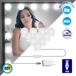 GloboStar® 79047 Φωτιστικό Γιρλάντα με 10 Γλομπάκια για Μακιγιάζ - Καθρέπτη LED 8W 800lm DC 5V με Καλώδιο Τροφοδοσίας USB - Ενσωματωμένο Χειριστήριο Εναλλαγής Χρωμάτων & USB Wall Adapter Αδιάβροχο IP54 CCT Θερμό 2700K έως Ψυχρό 6000K Dimmable