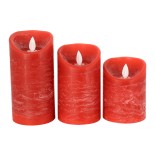 GloboStar® 79558 ΣΕΤ 3 Διακοσμητικών Realistic Κεριών Παραφίνης με LED Εφέ Κινούμενης Φλόγας - Μπαταρίας & Ασύρματο Χειριστήριο IR Κόκκινα με Ασημένιες Ρίγες Θερμό Λευκό 3000K Dimmable