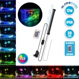 GloboStar® 79675 Φωτιστικό Ενυδρείου & Οξυγονωτής / Μηχανισμός Φυσαλίδων 30cm LED 12W 180° AC 230V Αδιάβροχο IP68 με Ασύρματο Χειριστήριο IR Πολύχρωμο RGB Dimmable