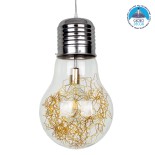 GLOBOSTAR® LAMP 00808 Μοντέρνο Κρεμαστό Φωτιστικό Οροφής με Ντουί 1 x E27 AC 220-240V IP20 - Διάφανο, Χρυσό & Ασημί - Μ30 x Π30 x Υ52cm