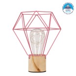 GloboStar® ANTLER 01442 Επιτραπέζιο Φωτιστικό Πορτατίφ LED 2.2W 154lm 360° DC 5V IP20 Θερμό Λευκό 3000K Ροζ Μέταλλο με Μπεζ Ξύλο - Μ19 x Π19 x Υ23cm - 2 Xρόνια Εγγύηση