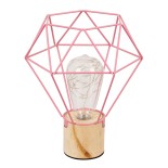 GloboStar® ANTLER 01442 Επιτραπέζιο Φωτιστικό Πορτατίφ LED 2.2W 154lm 360° DC 5V IP20 Θερμό Λευκό 3000K Ροζ Μέταλλο με Μπεζ Ξύλο - Μ19 x Π19 x Υ23cm - 2 Xρόνια Εγγύηση