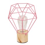 GloboStar® ANTLER 01442 Επιτραπέζιο Φωτιστικό Πορτατίφ LED 2.2W 154lm 360° DC 5V IP20 Θερμό Λευκό 3000K Ροζ Μέταλλο με Μπεζ Ξύλο - Μ19 x Π19 x Υ23cm - 2 Xρόνια Εγγύηση