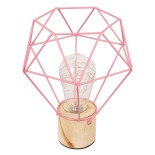GloboStar® ANTLER 01442 Επιτραπέζιο Φωτιστικό Πορτατίφ LED 2.2W 154lm 360° DC 5V IP20 Θερμό Λευκό 3000K Ροζ Μέταλλο με Μπεζ Ξύλο - Μ19 x Π19 x Υ23cm - 2 Xρόνια Εγγύηση