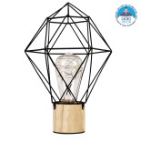 GloboStar® ANTLER 01443 Επιτραπέζιο Φωτιστικό Πορτατίφ LED 2.2W 154lm 360° DC 5V IP20 Θερμό Λευκό 3000K Μαύρο Μέταλλο με Μπεζ Ξύλο - Μ19 x Π19 x Υ29cm - 2 Xρόνια Εγγύηση